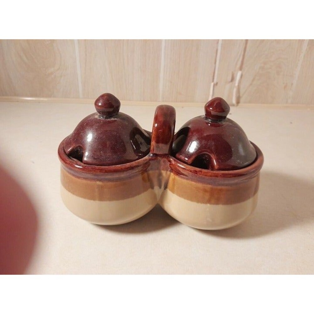 Vintage double stoneware condiment set